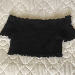 Small black ruffled crop top